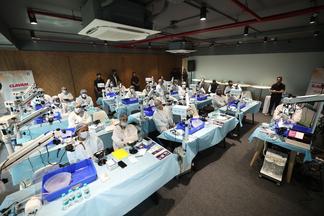 Delegates at microscope stations